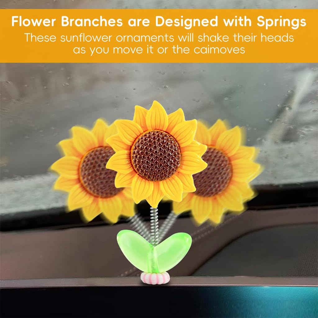 STHIRA Mini Sunflower Car Decoration for Dashboard & Desk with Swing Stem | 15PCS Resin 2.36 in