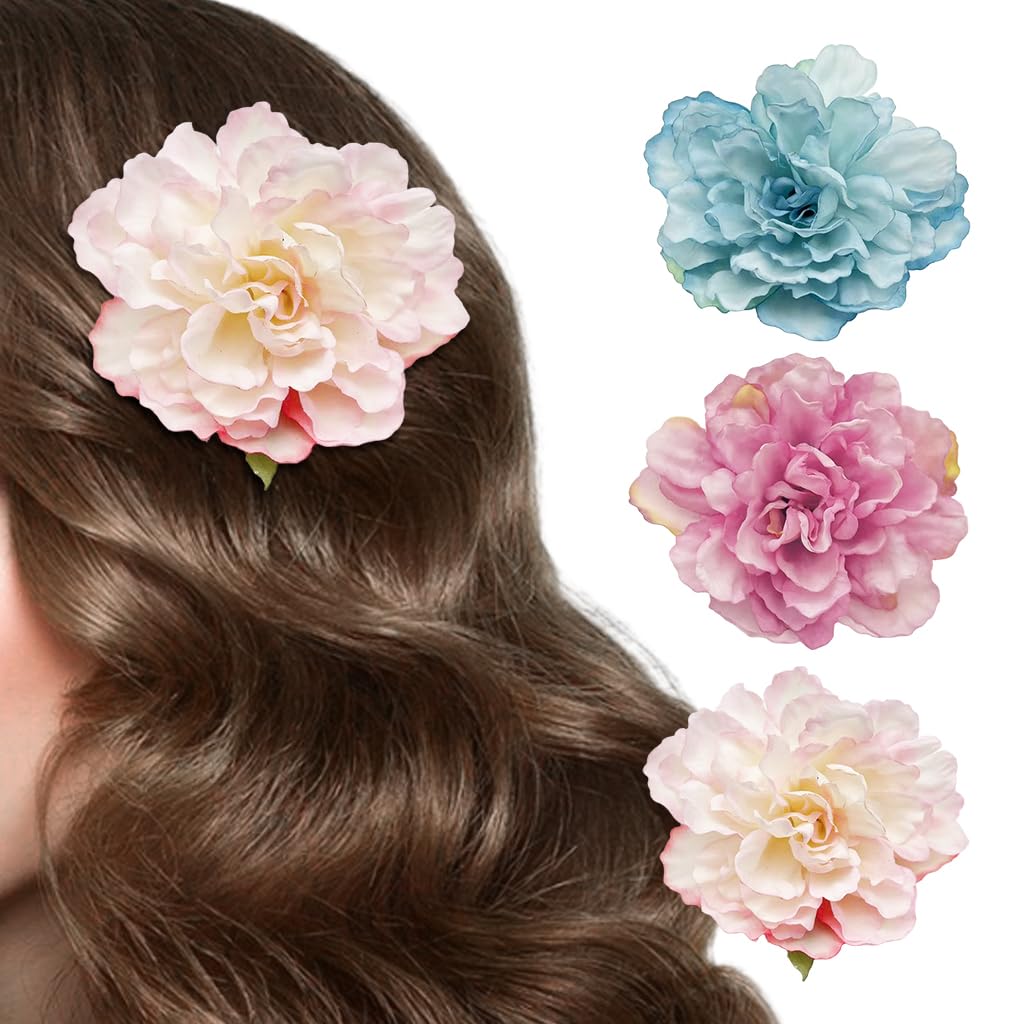SANNIDHI Hair Clips for Women featuring 3Pcs Camellia Flower Barrettes | Colorful Beach Accessories
