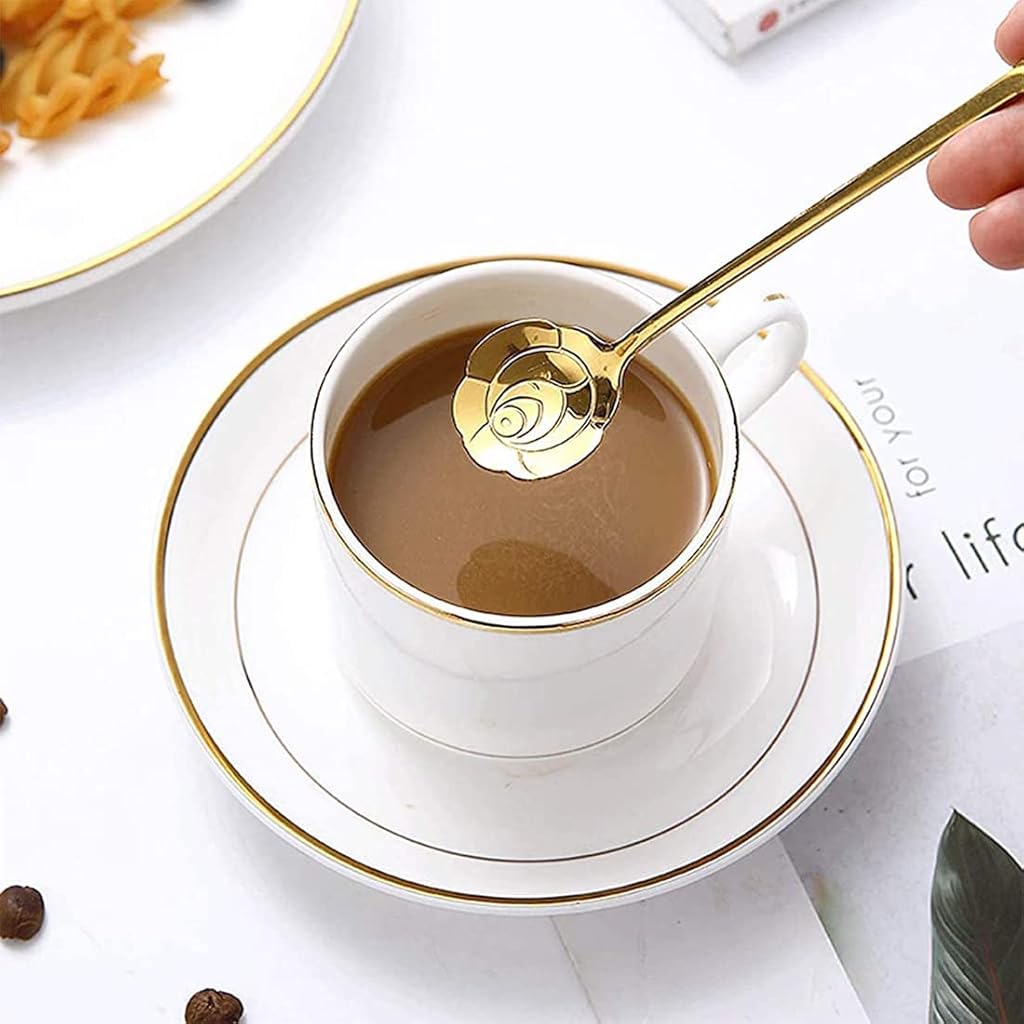 HASTHIP® Stainless Steel Gold Flower Shape Coffee Spoon with Package Bag (18cm,Pack of 2)