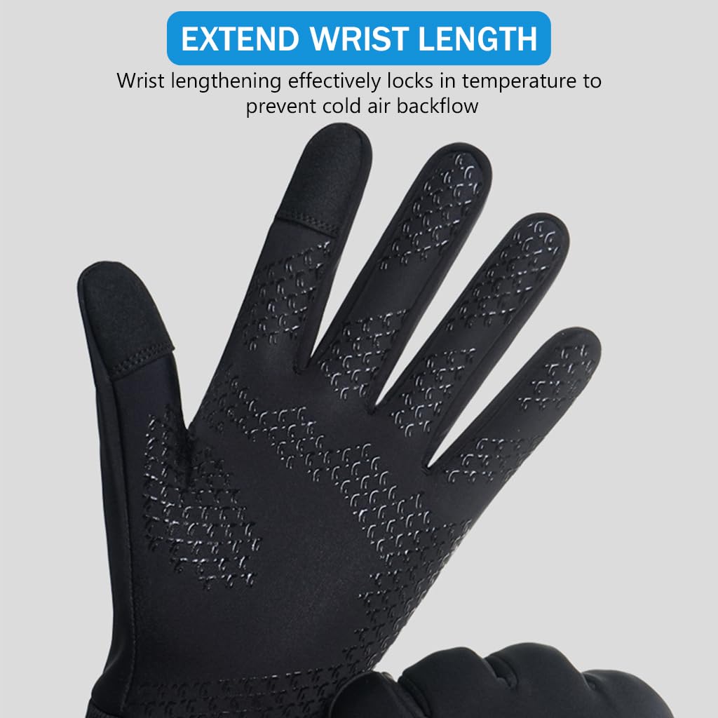 Proberos Riding Gloves for Winter Bikers with Anti Slip Silicone Grip and Plush Liner | Touchscreen Fingertips and Zipper Pocket