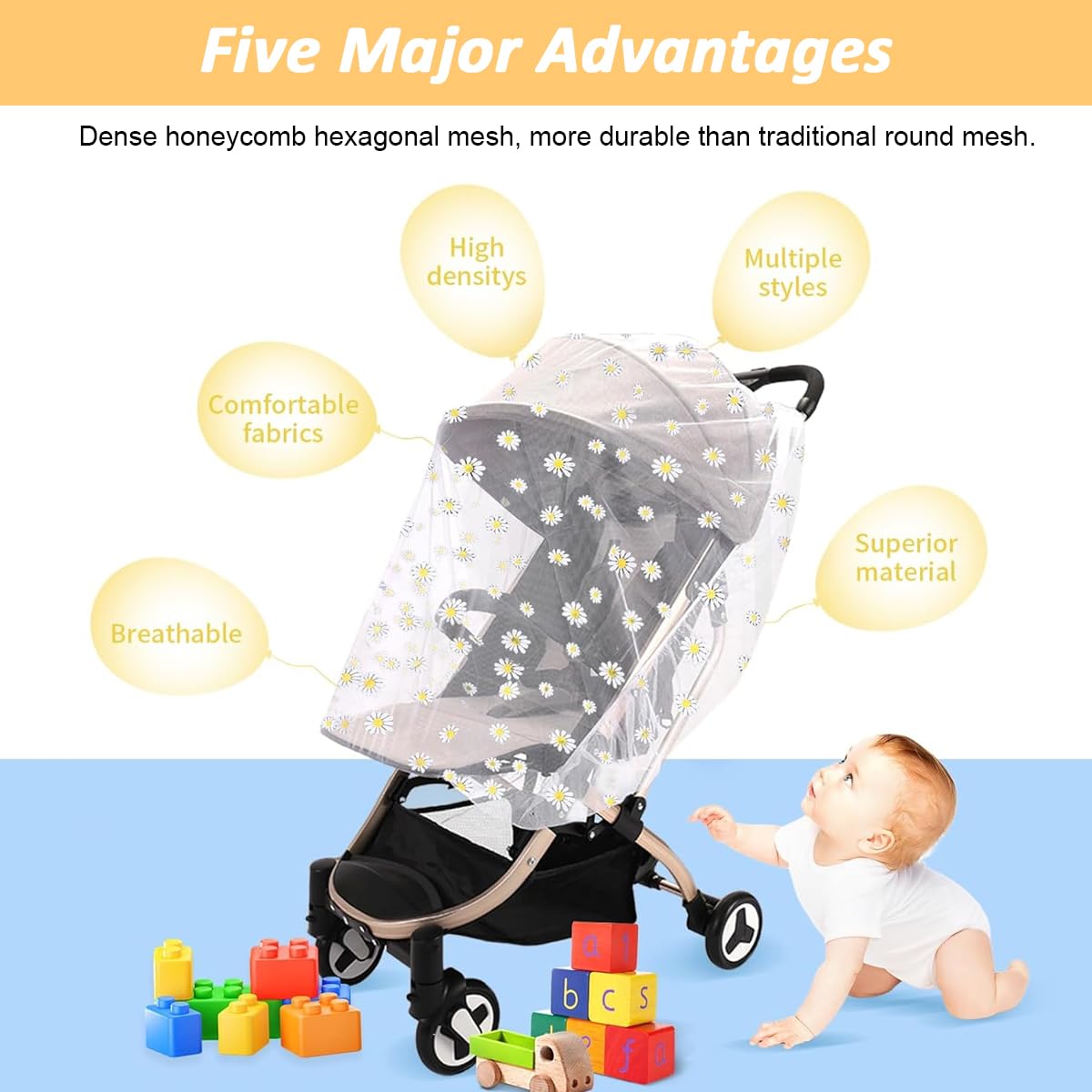 SNOWIE SOFT Mosquito Net for Stroller with Elastic Hem and 1.5m Diameter Fine Mesh | Breathable Baby Insect Protection