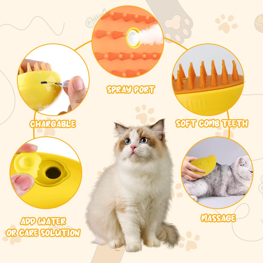 SANNIDHI Steam Brush for Dogs and Cats with USB Rechargeable Design featuring Gentle Bristles | Soothing Steam Massage Grooming