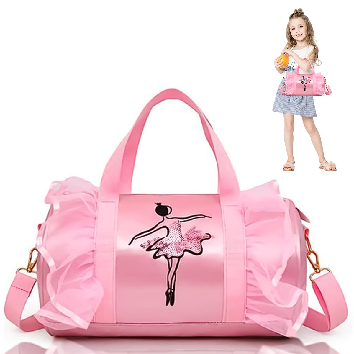 PALAY® Travel Duffel Bags for Girls Sport Dance Class Storage Bag Handbag Waterproof Duffel Bag for Picnic with Shoulder Strap