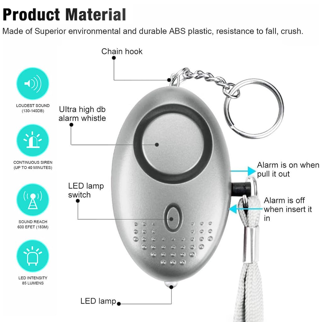 ZIBUYU Self Defence Alarm for Women with 130dB Siren and Pull Pin Activation | LED Light Keychain