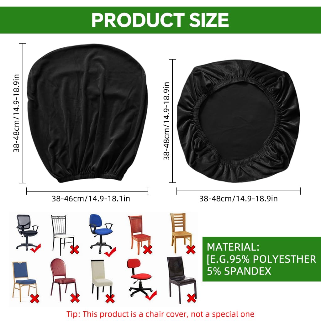 HASTHIP Office Chair Cover 2 Piece Set with Elastic Edge Velvet Fabric in Black | Washable Slipcovers for Seat and Backrest