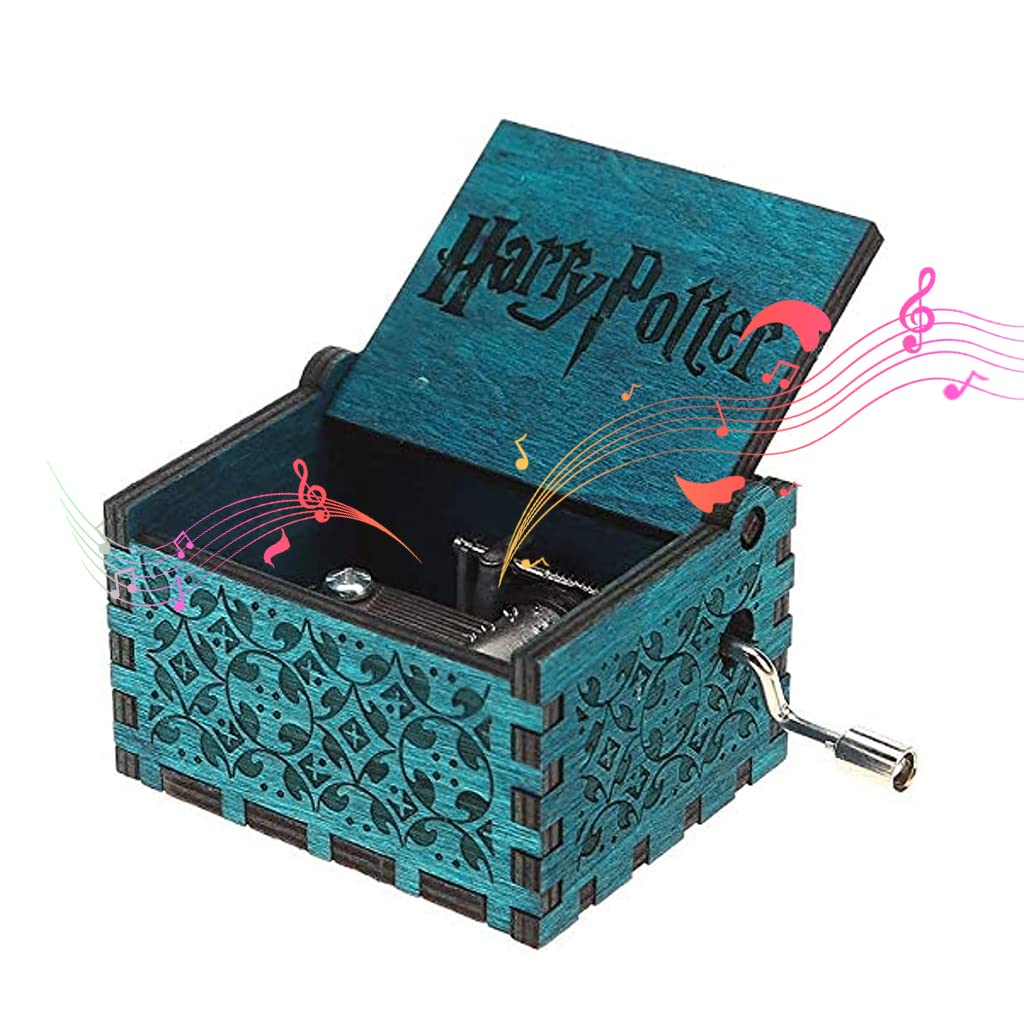 PATPAT  Harry Potter Music Box, Wooden Classic Music Box with Hand Crank Birthday Gifts for Girls Boys Diwali Gifts for Kids Friends Family (Blue)