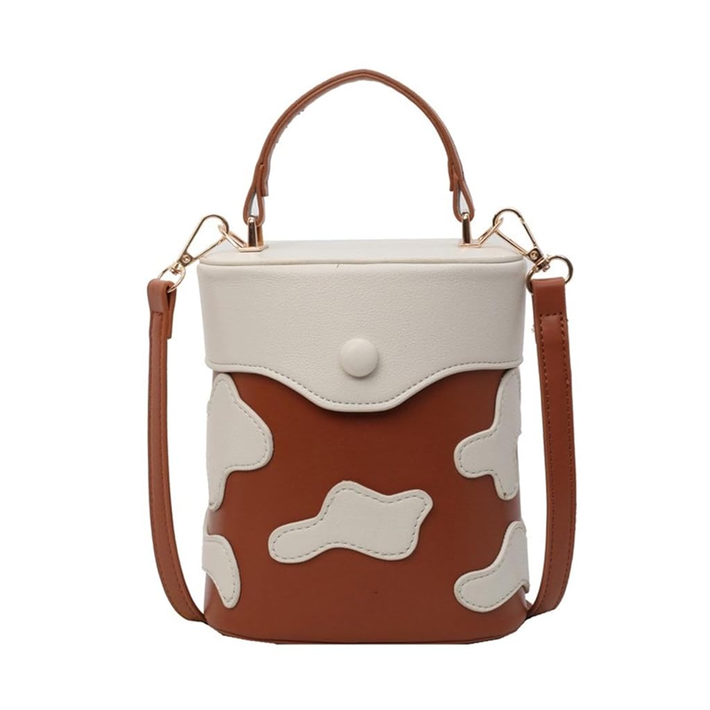 PALAY® PU Bucket Bag for Girls Women Handbag Tote Bag with Detachable Shoulder Strap Casual Cute Shoulder Bag Snap Button Closure Chic Women Hand Bag with Cute Keyring Charm, 15x8x17cm