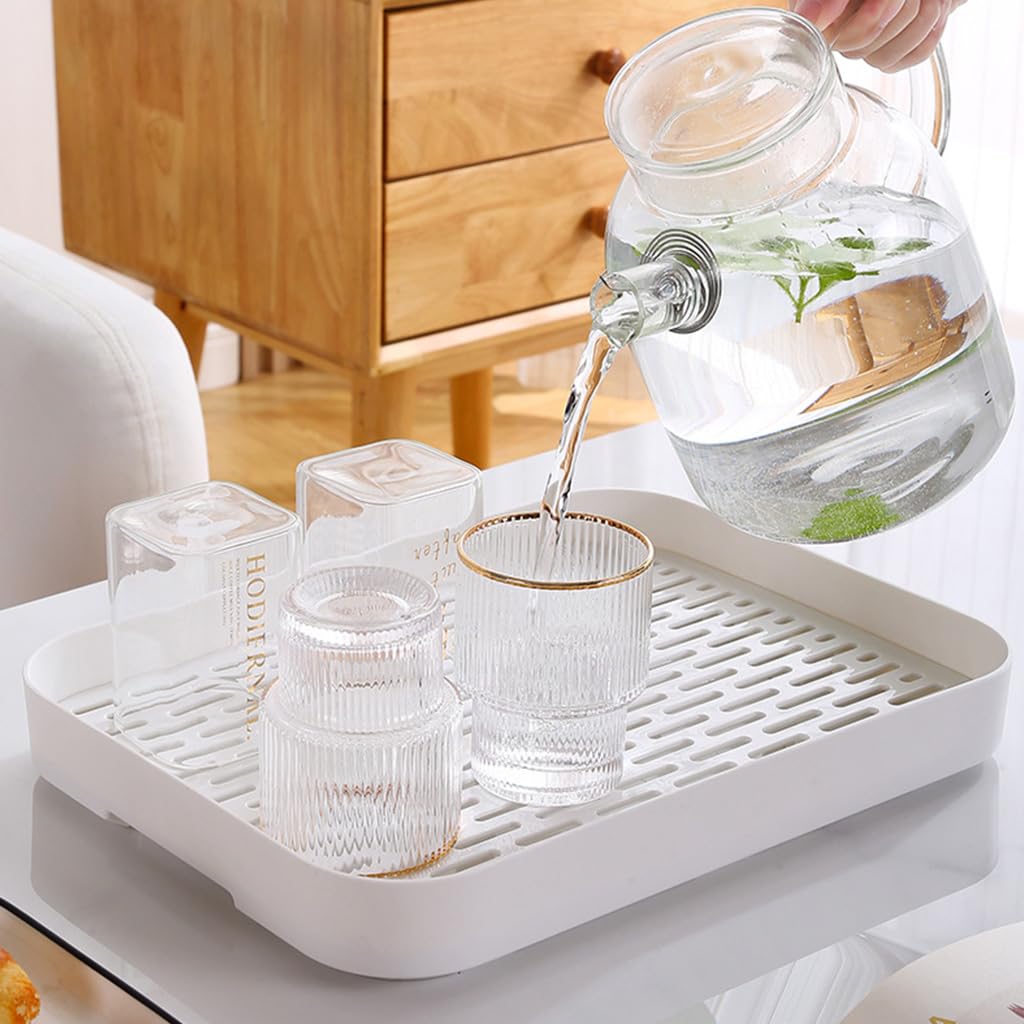 Supvox Double Layered Drain Tray for Kitchen and Coffee Station featuring Slotted Design 13x9.6 in White