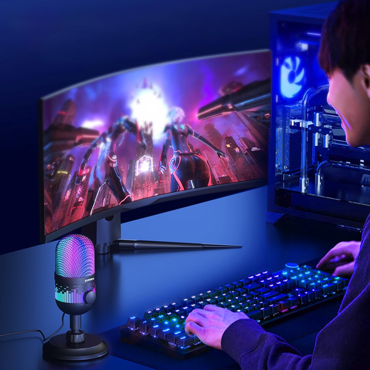 ZORBES USB Microphone for PC Mac PS5 and Gaming featuring RGB Lighting and Mute Control | Plug and Play Noise Reduction Mic