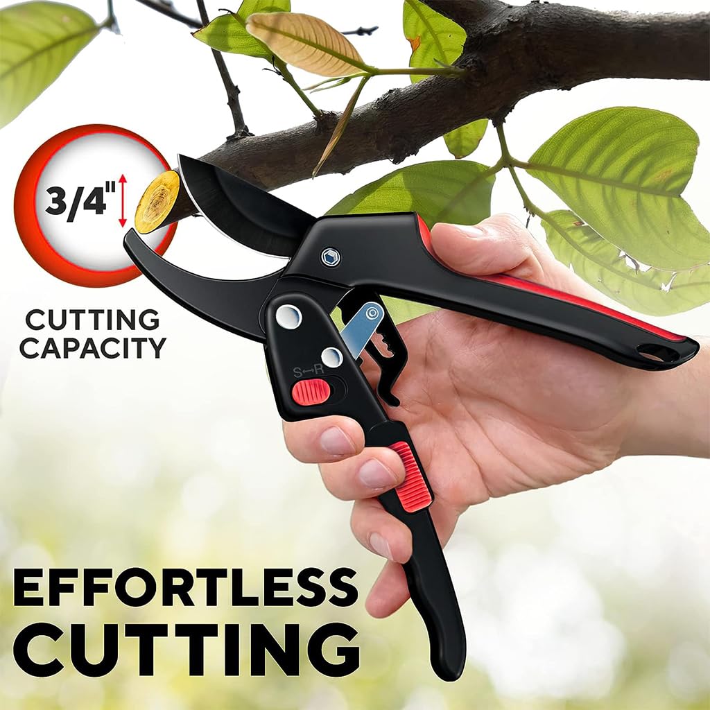 HASTHIP® Gardening Scissor with Safety Lock, Labor Saving Pulley Stainless Steel SK5 Blade Garden Snip, Garden Shears Sharp Cutter Pruners Scissor for Lawn, Garden & Potted Plants