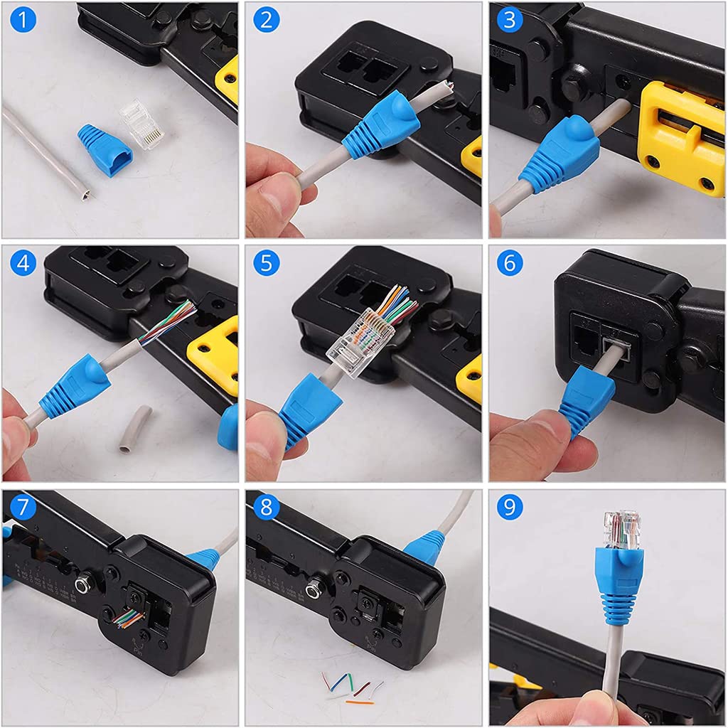 Serplex RJ45 Crimping Tool Kit for Cat6 Cat5e Network Setup with 50 Connectors and Tester