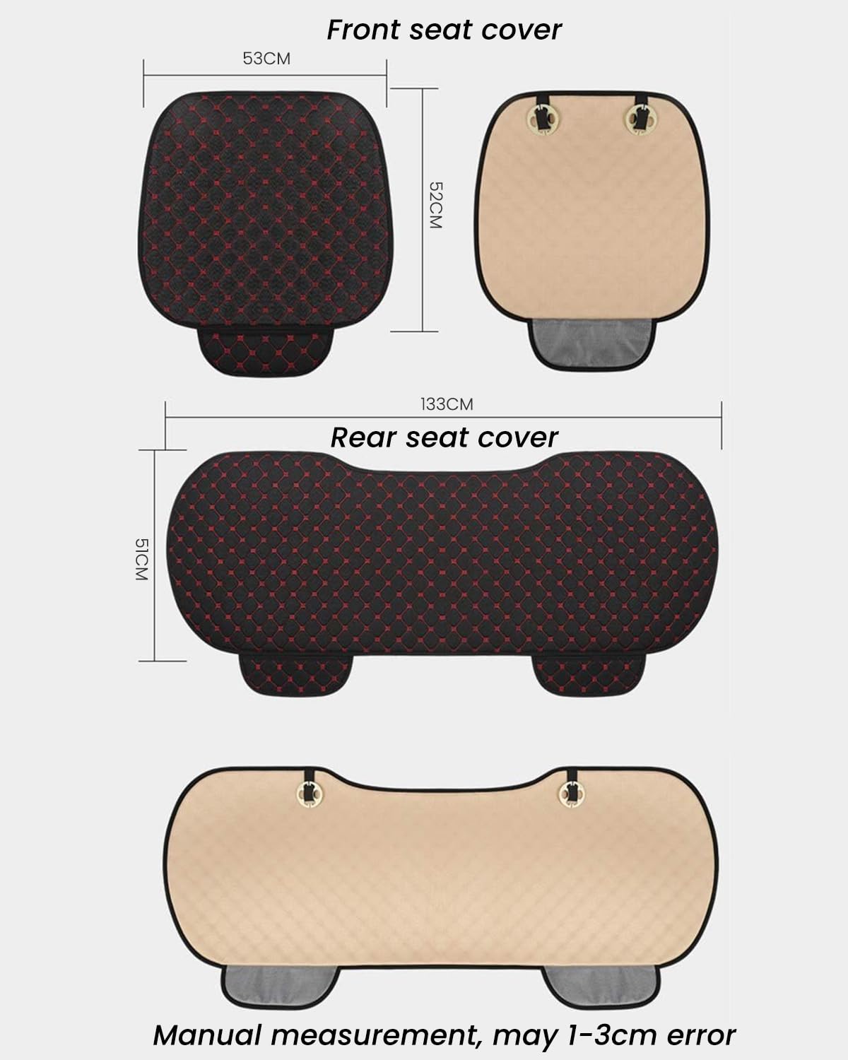 STHIRA Car Seat Covers 3Pcs Set for Front and Rear Seats with Anti Slip Flax Fabric | Black Interior Protection and Storage Pouch
