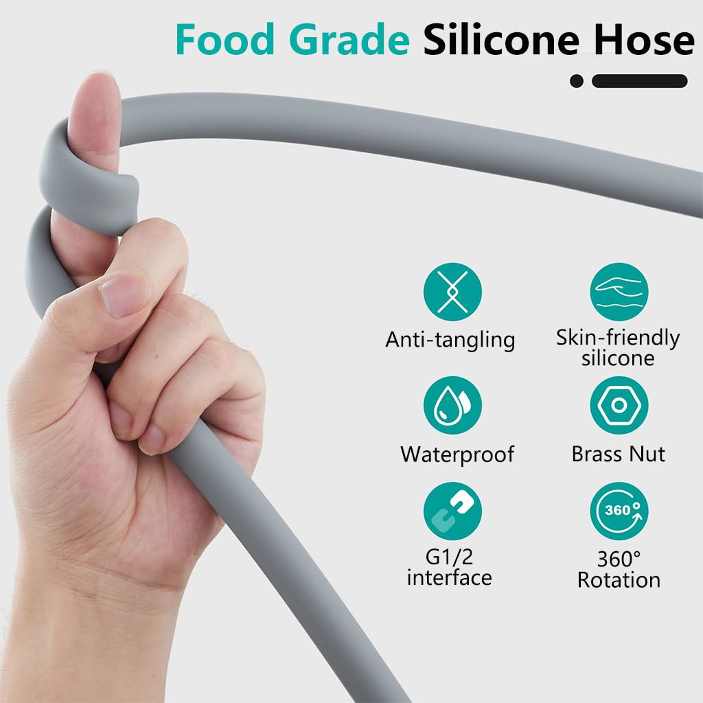 HASTHIP Shower Hose Pipe for Bathroom Upgrades with Copper Connectors and 1.5 m Flexible Silicone Tube | Grey Replacement