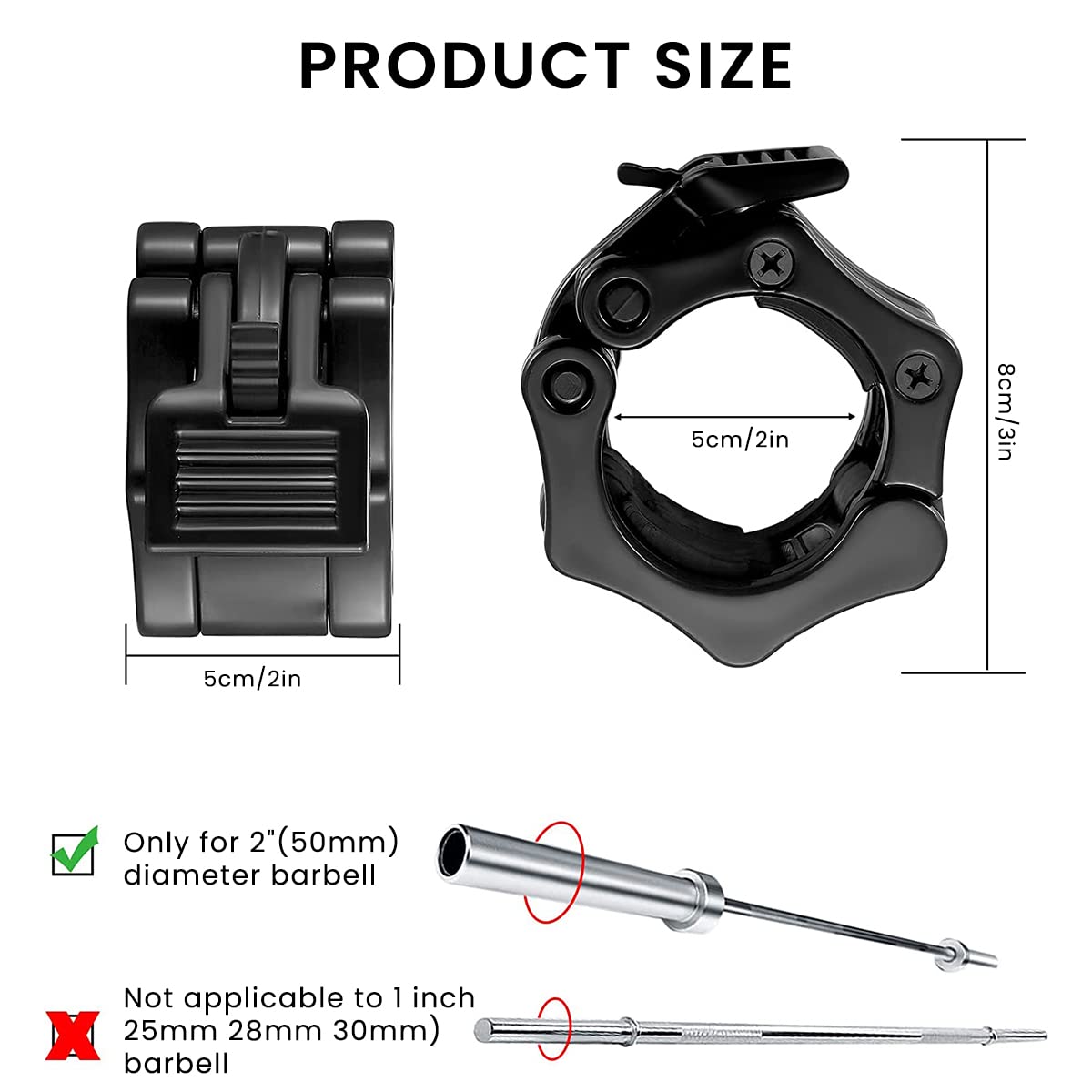 Proberos Barbell Collars for Secure Weightlifting with Quick Release Nylon Lever | 50mm ABS Locks