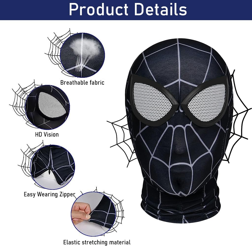 FANCYKU® 3D Spider-Man Mask, Spiderman Masks Spider Man Cosplay Costumes Superhero Lenses, Superhero Costume Mask for Adult Kids, Role Play Masks for Halloween Christmas Masquerade (Dark Black)