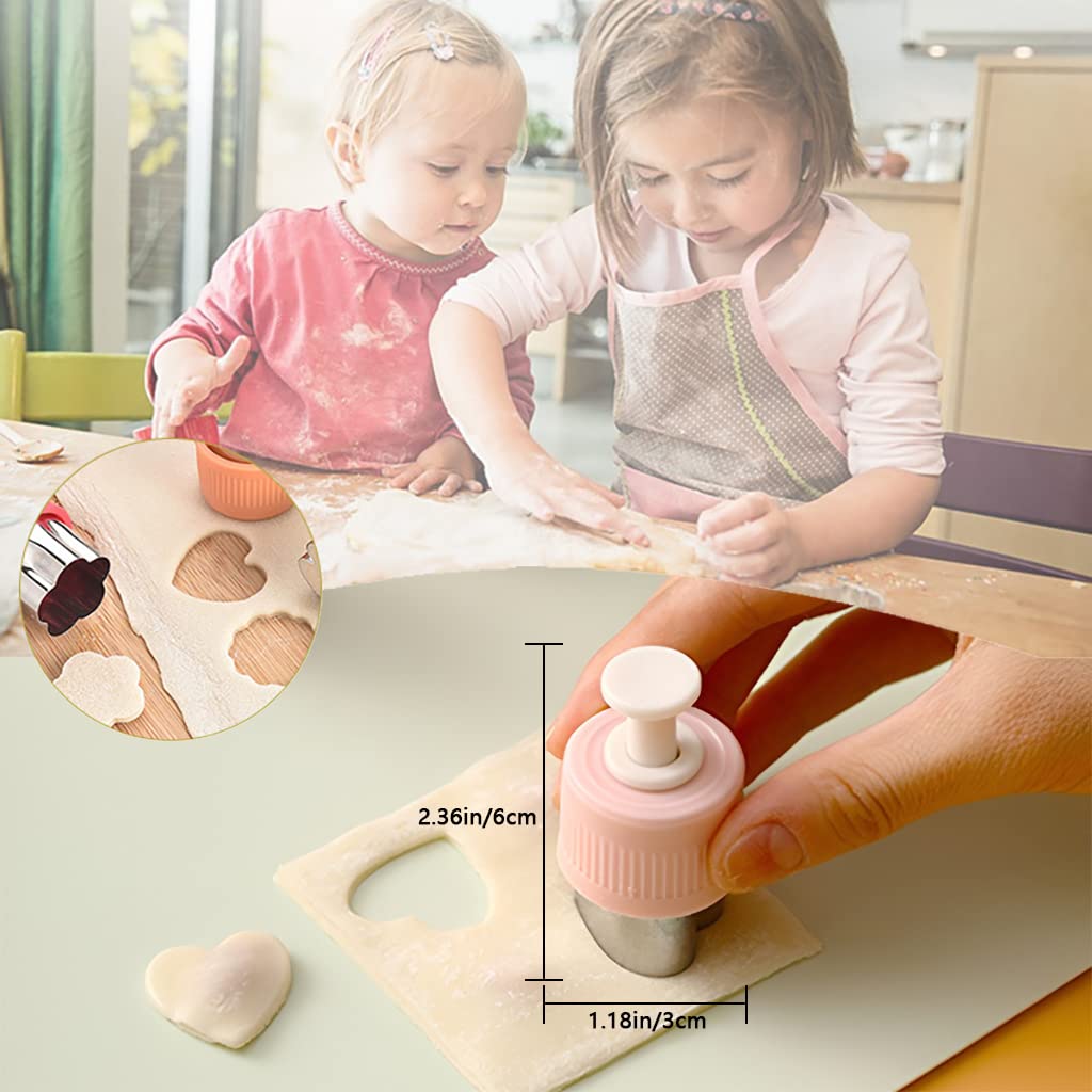 HASTHIP Cookie Cutter Shapes for Kids with Push Type Demold Handle and 5 Steel Molds | Pink