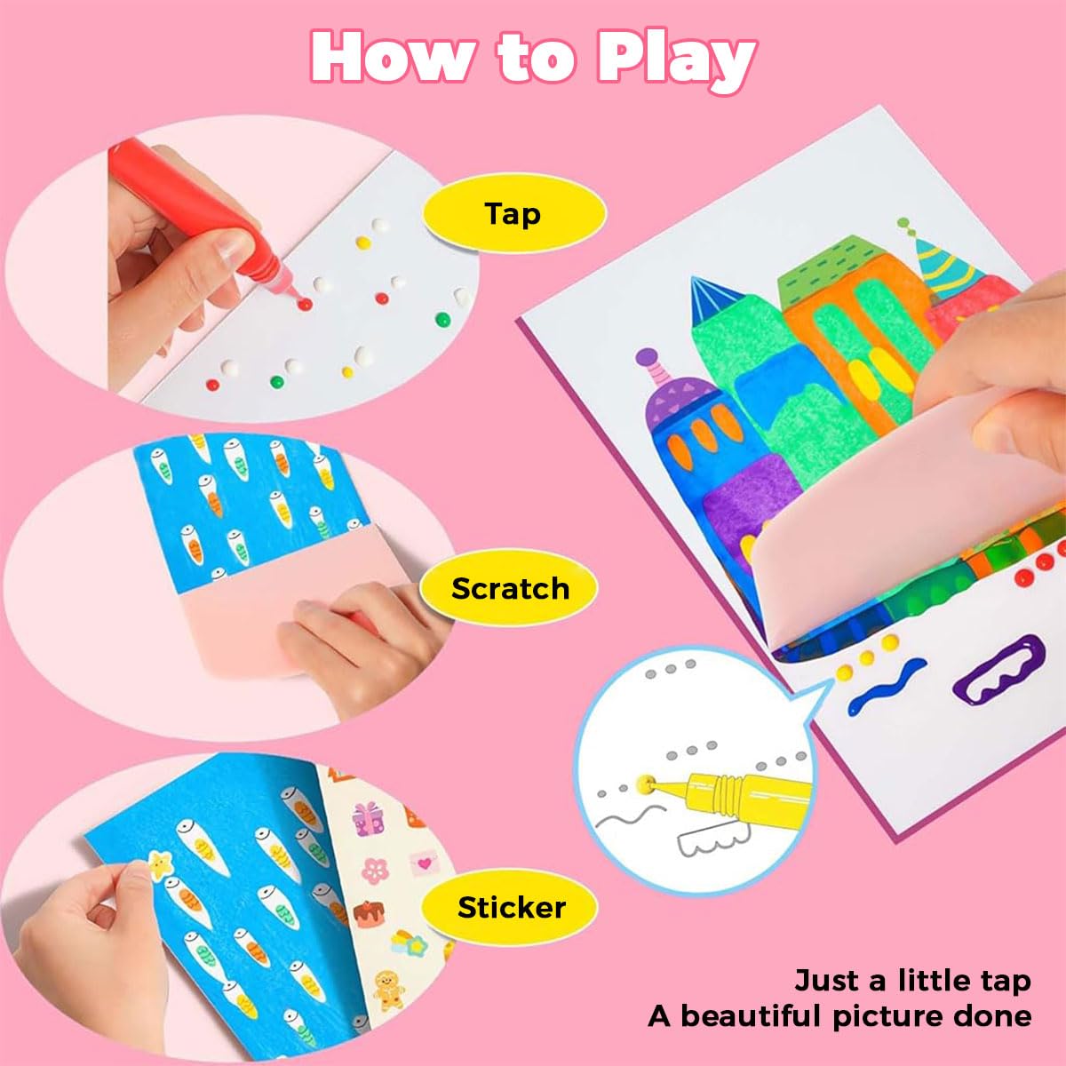 PATPAT DIY Rainbow Scratch Paint Art Kit for Party Fun with 20 Sheets and Dot Squeegee | Includes Stickers and Postcard Backs