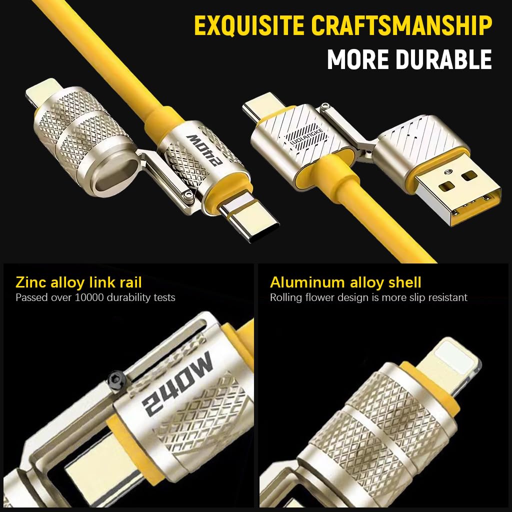 Verilux USB C Cable for Fast Charging 240W 1.5m | 4 in 1 Silicone and Zinc Alloy Connectors