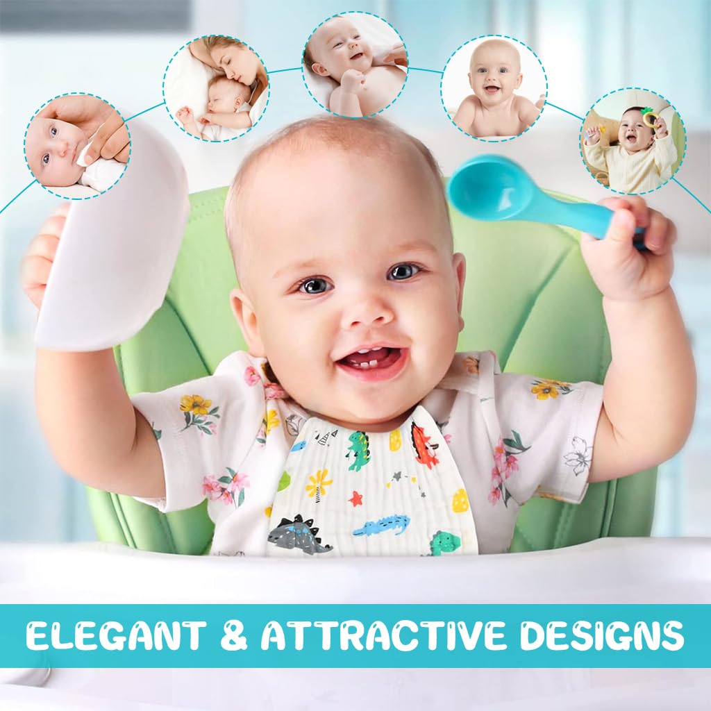 SNOWIE SOFT Baby Towels 6 Pcs 12 in Square with Multi Layer Mesh Pure Cotton | Face and Shower Use