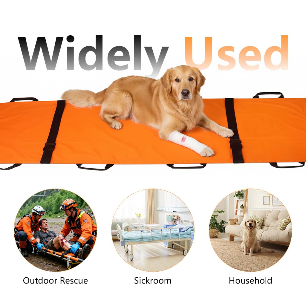 HANNEA Foldable Soft Stretcher for Emergency Rescue with Dual Safety Belts 180x70cm | 12 Rubberized Handles and Oxford Cloth