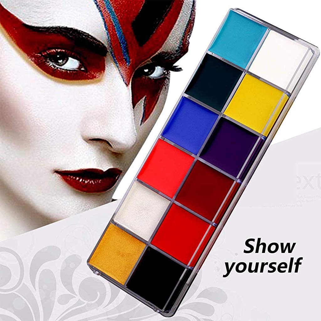 HASTHIP Face Body Paint Kit for Halloween and Cosplay with 12 Colors and 6 Brushes | Non Toxic Oil Based Makeup for Adults and Kids