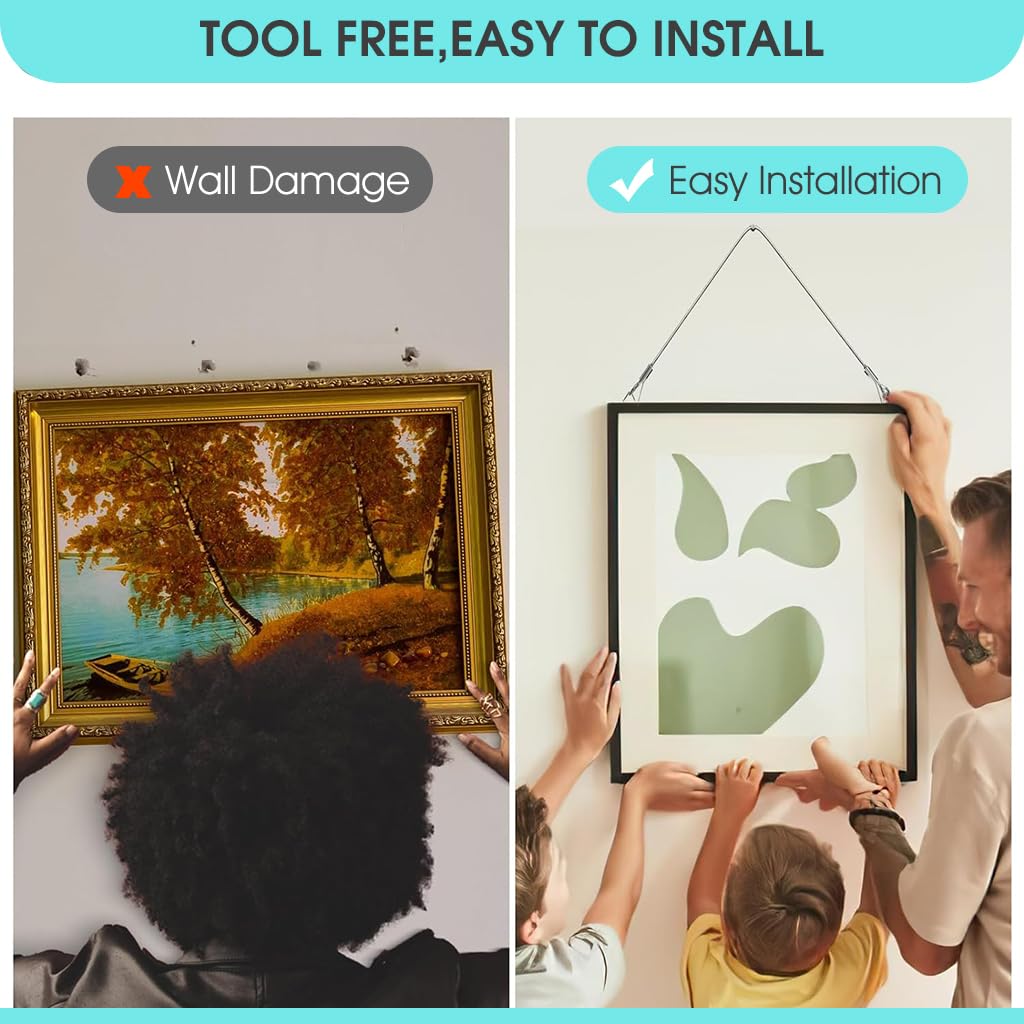 HASTHIP Hooks for Picture Hanging with Quick Release Buckles and 1m Adjustable Stainless Steel Wire