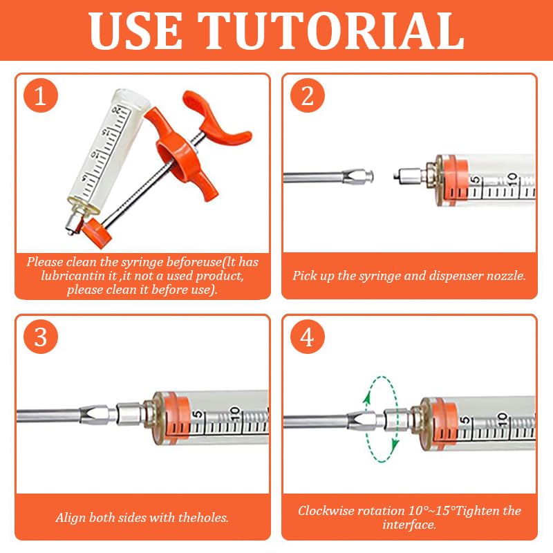 Qpets Veterinary Vaccine Syringe 20ml for Livestock with Steel Curved Nozzle & Clear Barrel