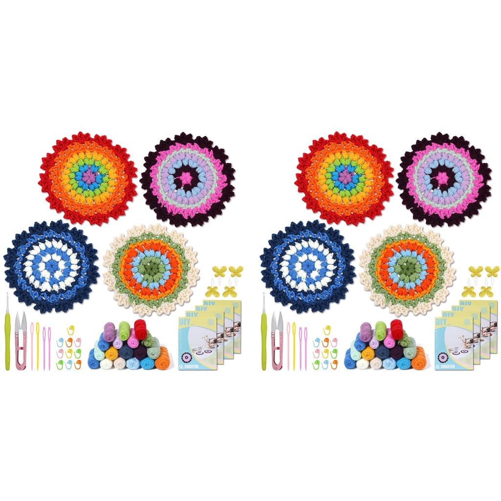 PATPAT Crochet Coaster Kit for Beginners with Ergonomic Hooks and Vibrant Yarns | 8PCS DIY Set