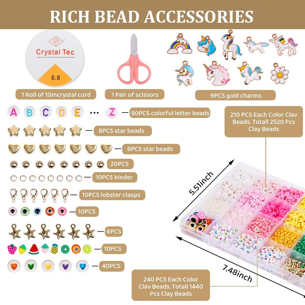 SANNIDHI Clay Beads Kit for Bracelet Making with 24 Grid Organizer and Charms | DIY Jewelry Set for Kids and Adults