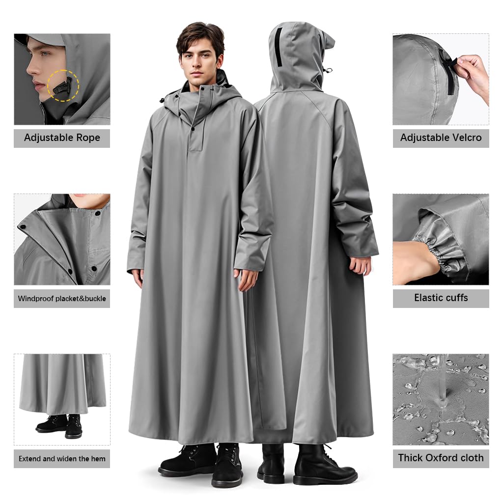 PALAY Long Rain Coat for Women with 121cm Length and 360° Wide-Brim Hood | Waterproof Oxford Poncho for Travel and Hiking