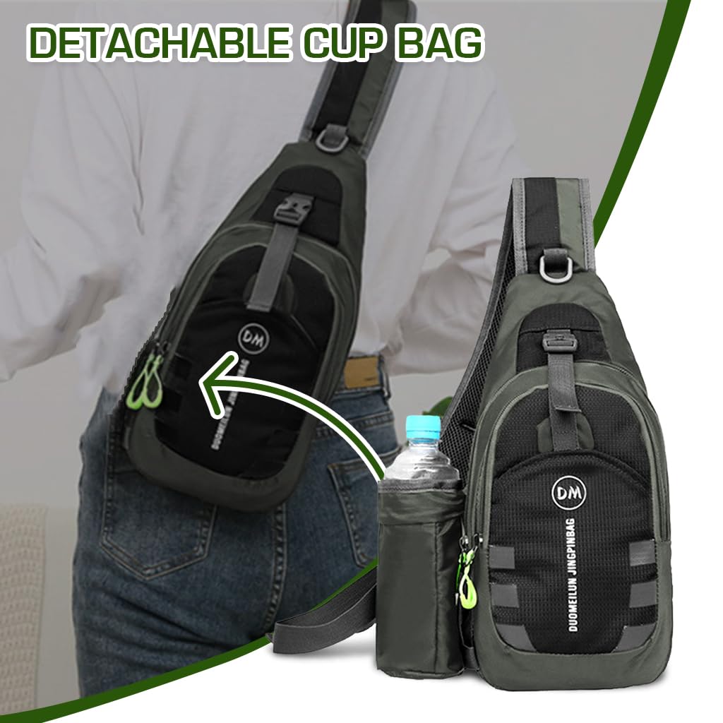 GUSTAVE Outdoor Sling Bag for Men with Dual Layer Design and Removable Bottle Pouch | Waterproof Nylon Chest Pack for Riding and Daily Use