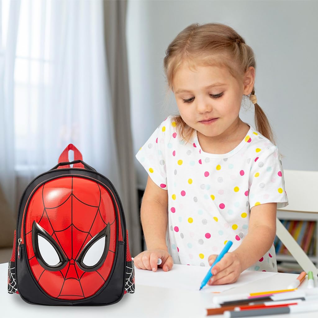 Venzina School Backpack for Boys and Girls 2 to 4 Years featuring Spider Man Design in Red and Black | Waterproof Preschool Bag