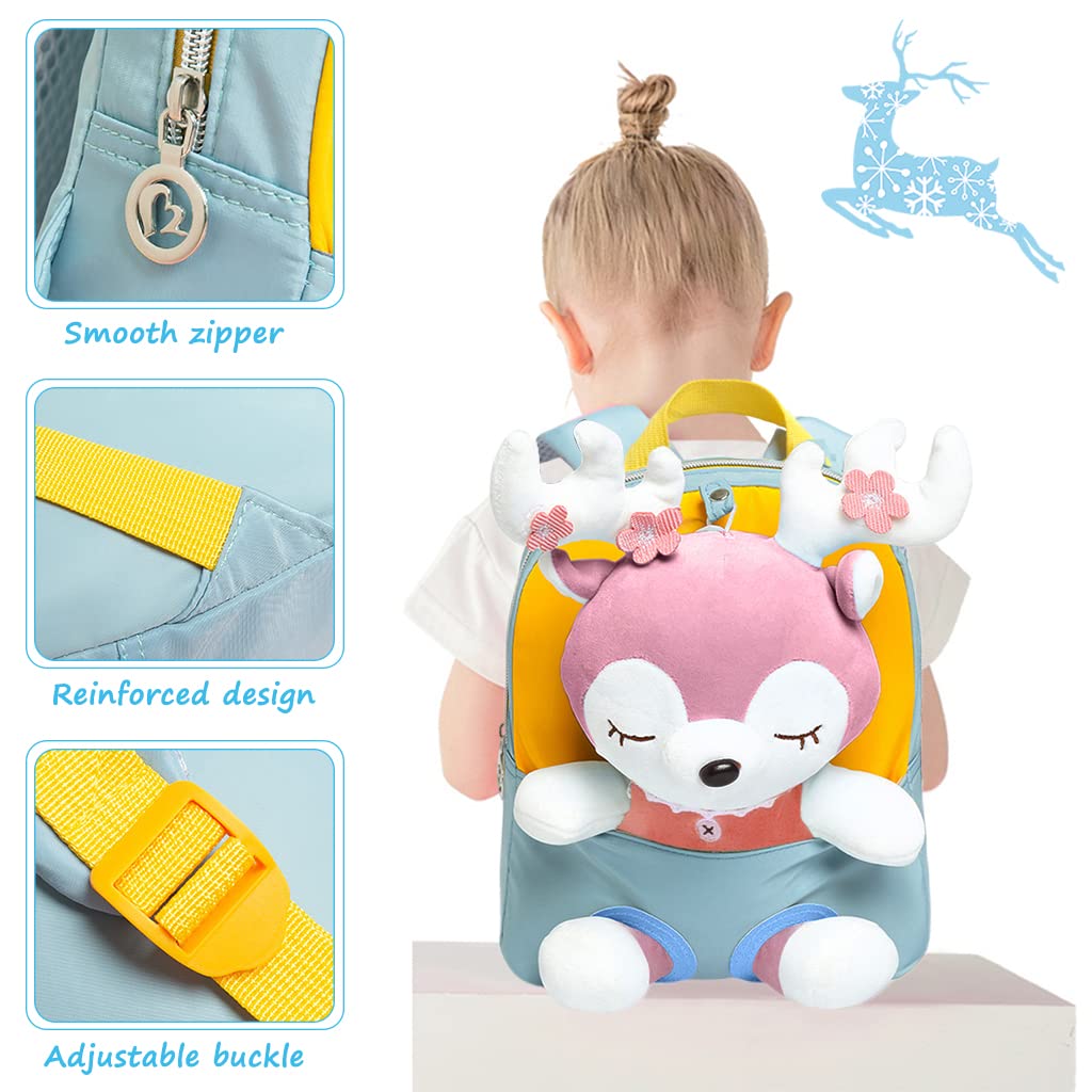 GUSTAVE® Plush Bag with Cartoon Elk Stuffed Toy Detachable Cartoon Baby Backpack for Toddler Gift,Kids,Girls & Boys,2 to 3 Years Old Kid 22 by 26cm