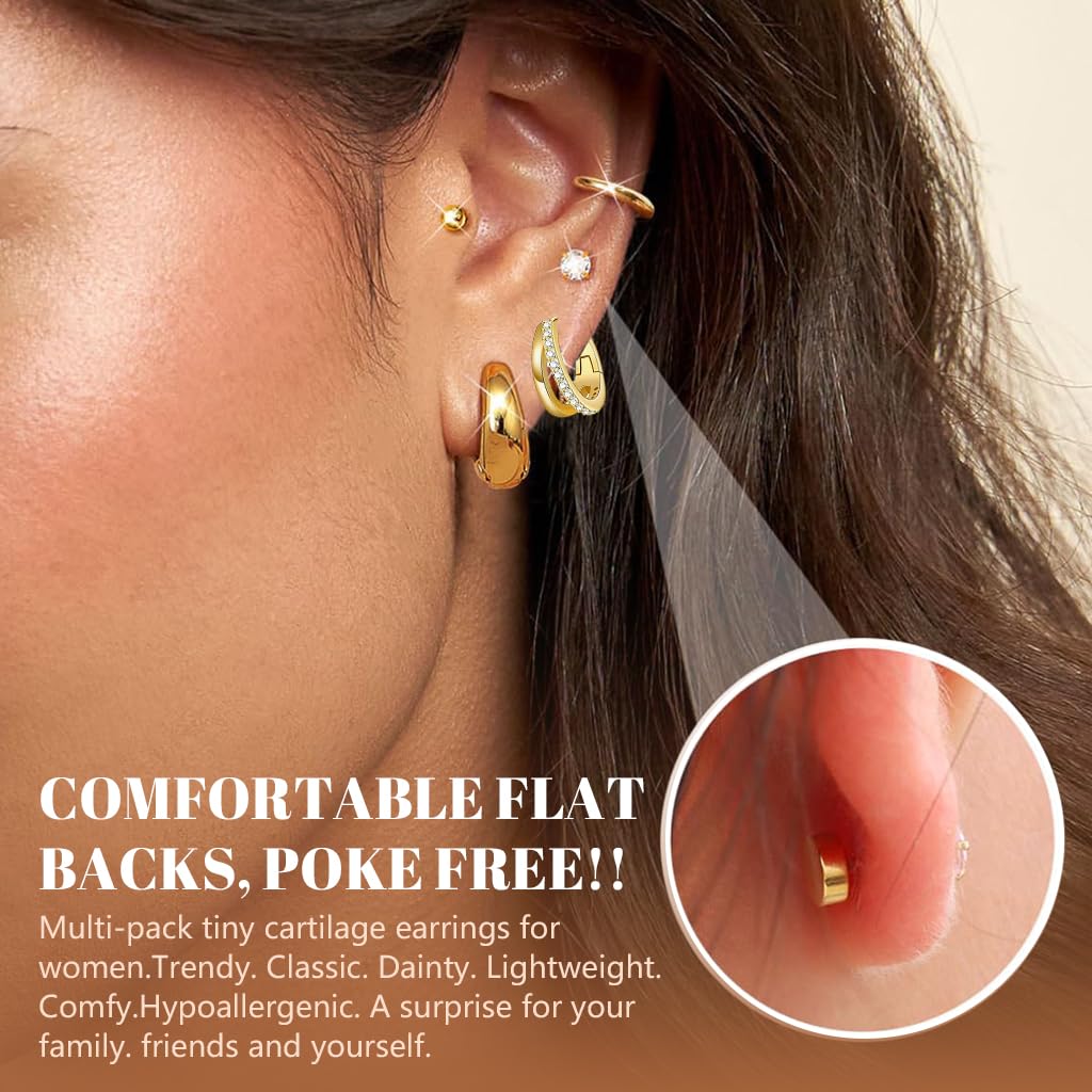 SANNIDHI Earrings Set for Women with Rhinestone Studs and Gold Hearts | 6 Pairs Stainless Steel Hypoallergenic Jewelry