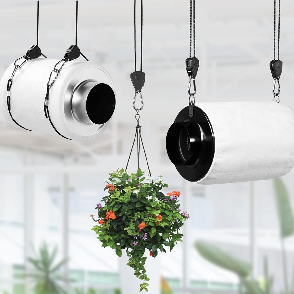 STHIRA Pulley Wheel Hanging Rope for Gardening and Camping with Dual Carabiners | 7.8 ft 1/8 in Nylon Heavy Duty 149 lbs Capacity