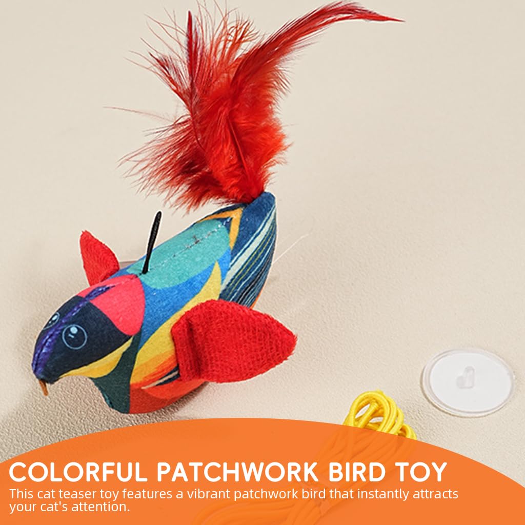 Qpets Door Hanging Cat Toy for Indoor Cats with 190cm Elastic Rope & Feather Tail | Interactive Squeaky Bird Teaser