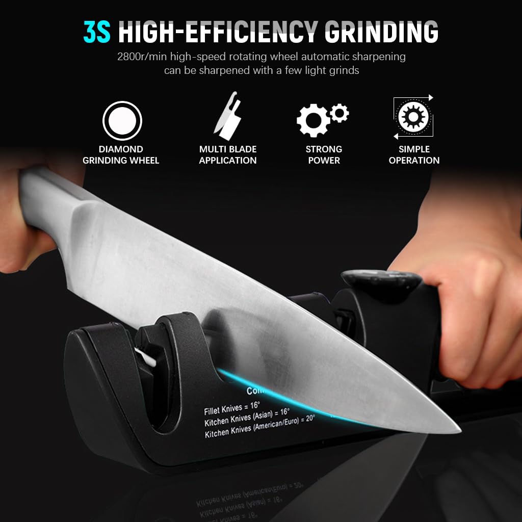Supvox Manual Knife Sharpener for Kitchen with 4 Slots and 14–24° Adjustable Angle | Ceramic and Tungsten Steel