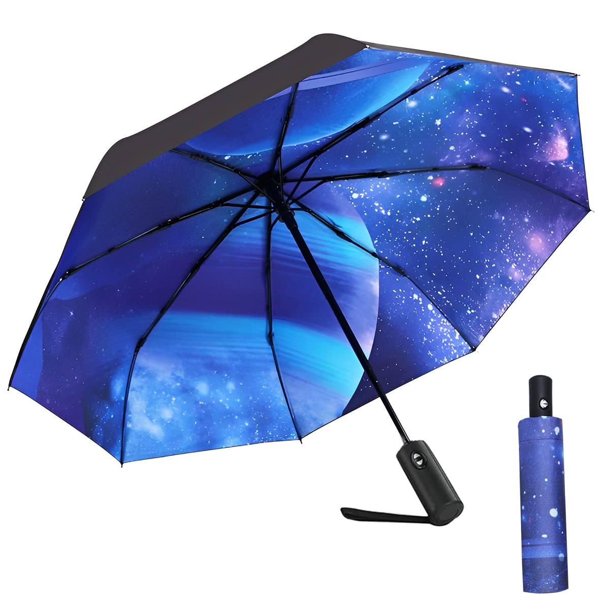 PALAY® Folding Umbrella Windproof Compact Travel, Auto Open/Close Large Rain Umbrellas 8 Ribs UV Protection Umbrella for Women, Lightweight Umbrella with Polyester Coating for Travel (Starry Sky)