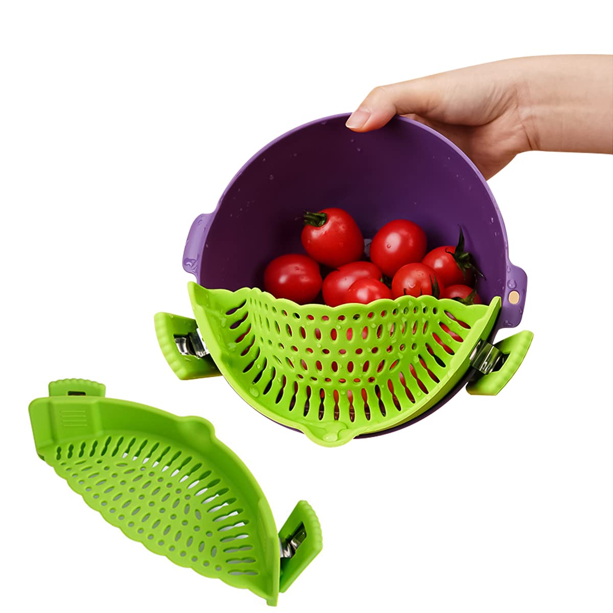 HASTHIP Clip On Pasta Strainer for Spaghetti and Vegetables featuring Dual Clamp Design | Heat Resistant Food Grade Silicone Kitchen Drainer