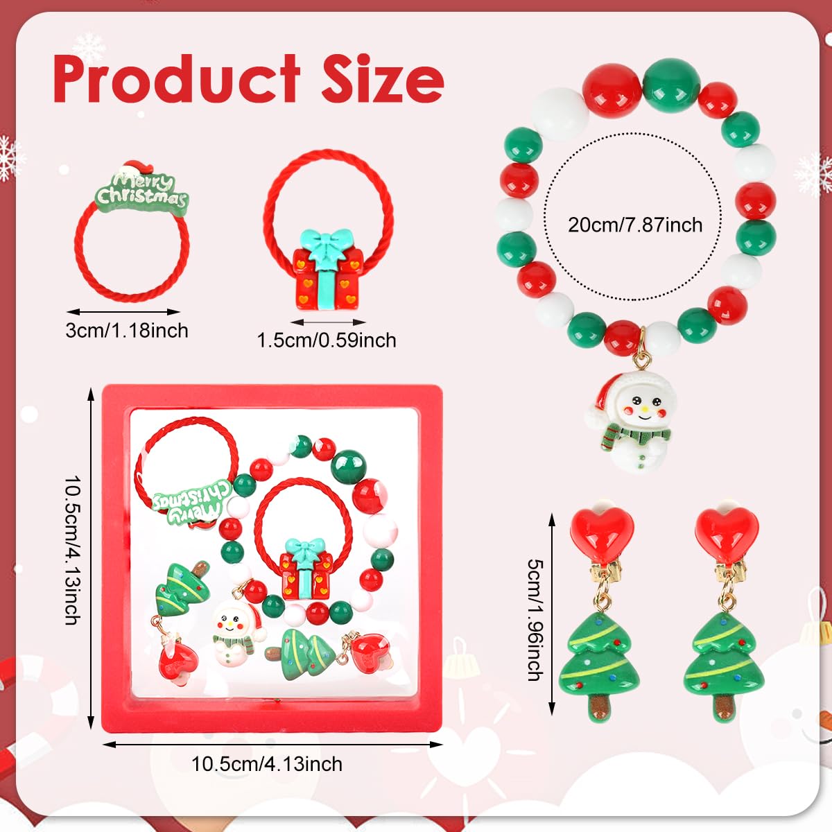MAYCREATE Christmas Jewelry Hair Accessories Kit for Kids with Bracelet and Earrings | Gift Box Set for Holiday Dress Up