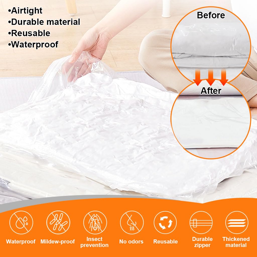 Supvox Vacuum Storage Bags for Clothes with Pump 6pcs including 2L 2M 2S Sizes | Airtight Double Seal PA&PE Bags for Travel and Wardrobe