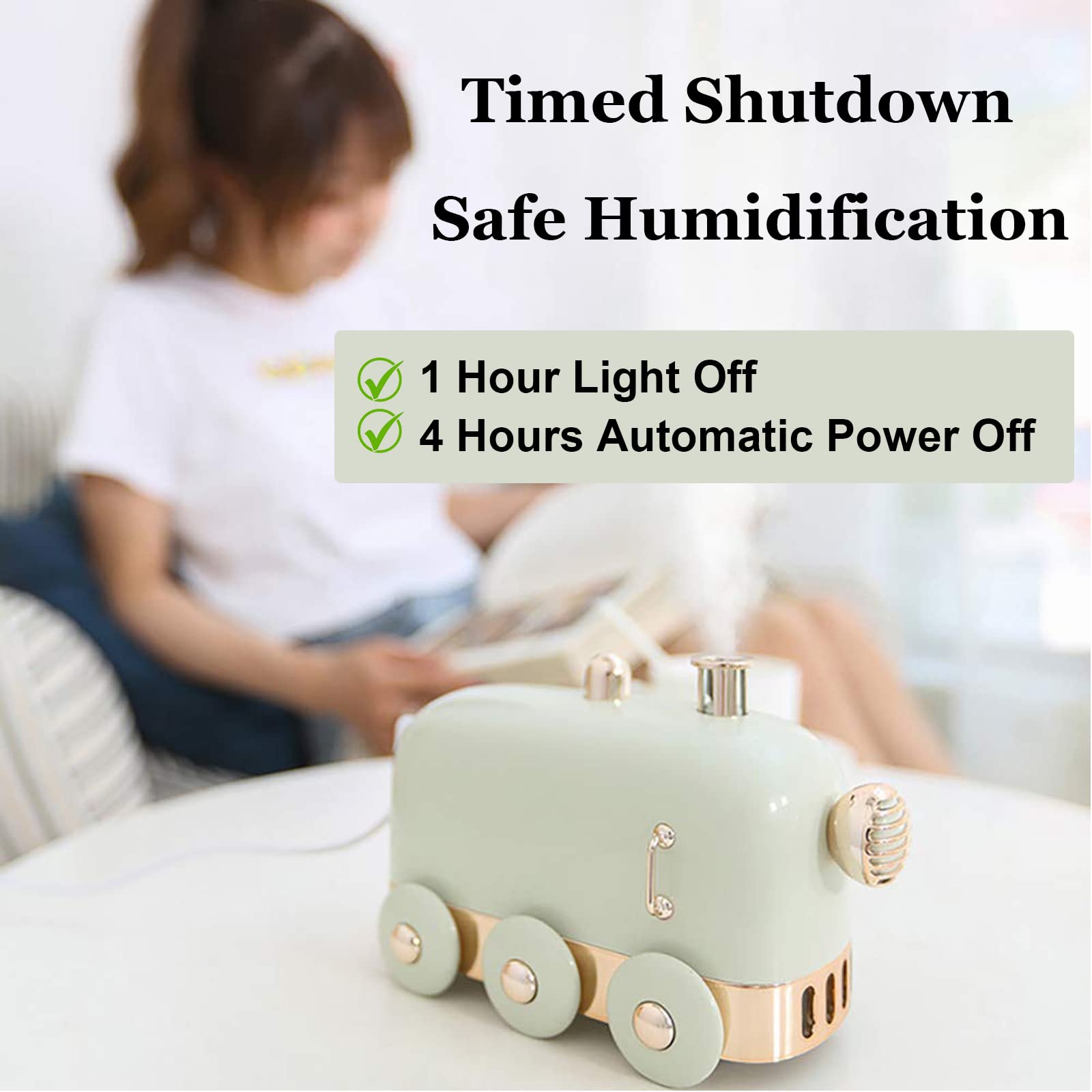 HANNEA® Humidifier for Room Mini Train Portable Mini 300ml Quiet Aroma Diffuser with USB Charge Cool Mist Air Humidifiers Auto Shut Off and Colored Lights for Desktop/Office/Bedroom/Car