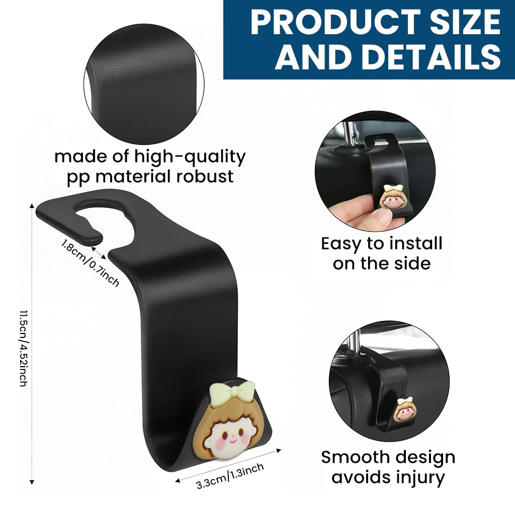 ZIBUYU Car Headrest Hooks for Seat Organization with 360° Rotating ABS Design | 2 Pack
