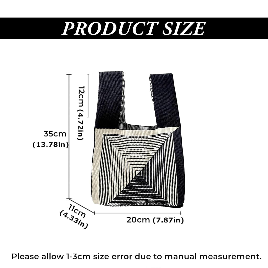 ZIBUYU Fashion Knitting Wrist Handbag Mini Tote Bag Geometric Knitting Pattern Bag Lunch Box Bag Purse Tote Daily Casual Bag