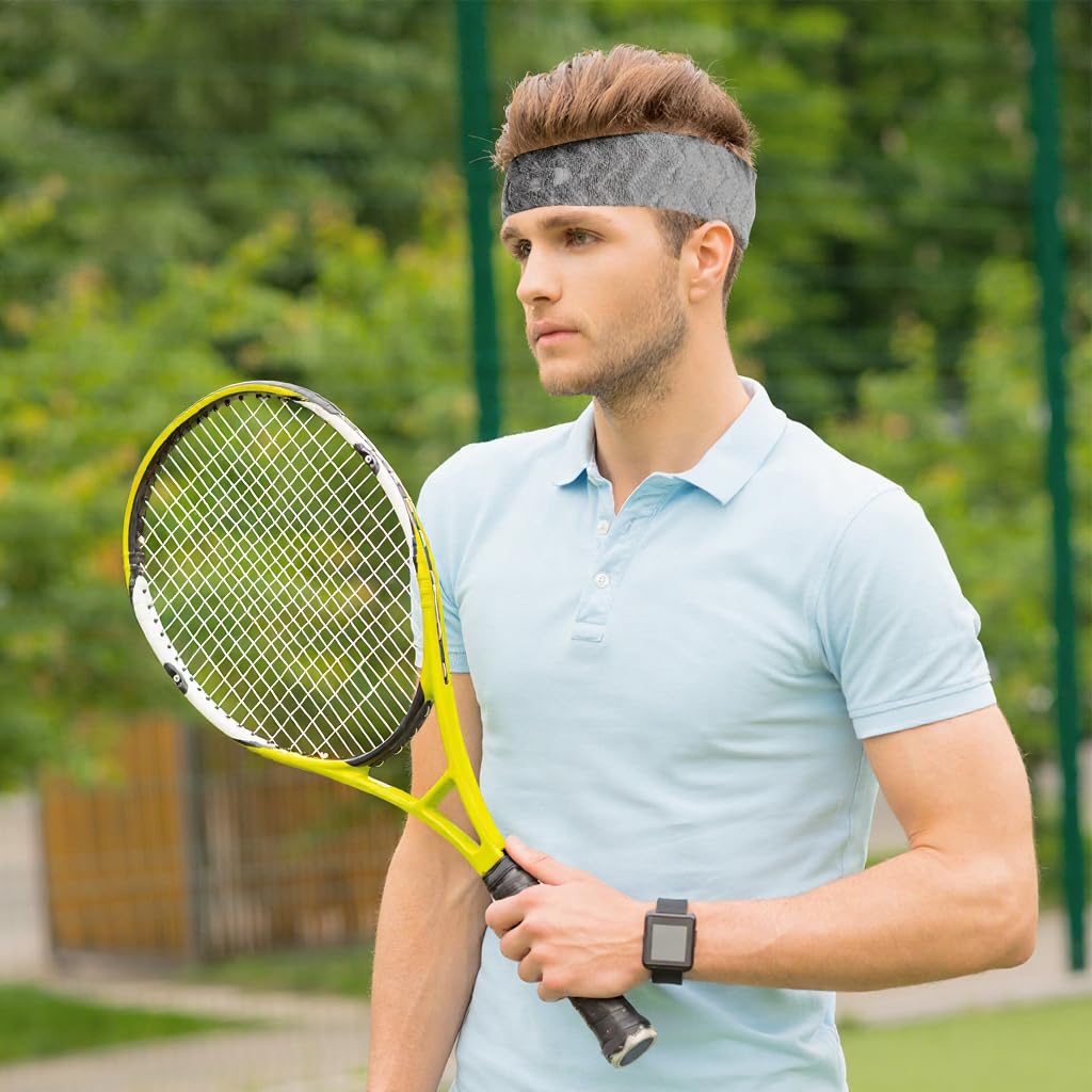 Proberos Sport Headband for Running and Yoga with Anti Slip Silicone Grip | Grey Cotton Blend