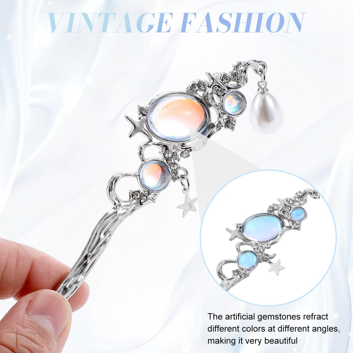 SANNIDHI Hair Sticks for Women featuring Star Motifs and Silver Metallic Alloy | Set of 5