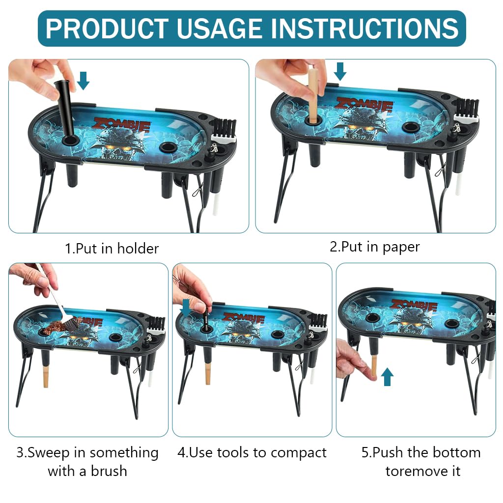 HASTHIP Foldable Metal Ashtray Tray for Hand Rolled Cigarettes with Work Table | Portable Maker for King Size and 1 1/4 Size