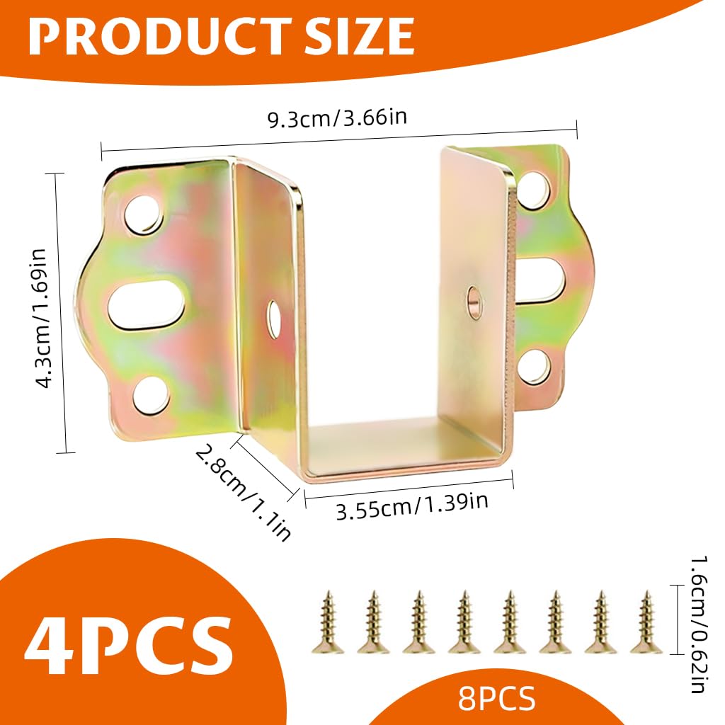 Serplex U Type Bed Hinges for 35mm Wooden Beams featuring Pre Punched Alloy Steel Brackets | Pack of 4