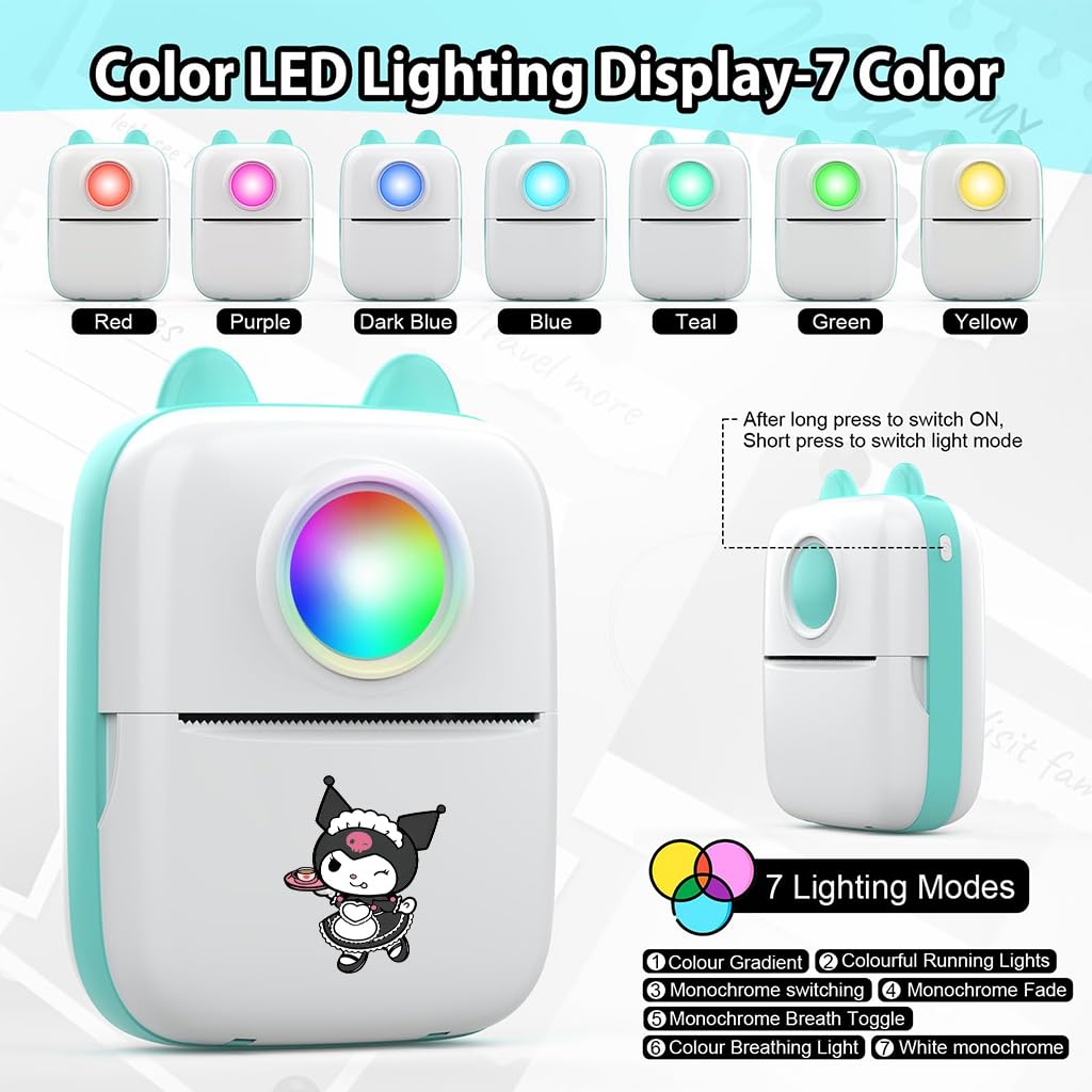 ZEITEL Mini Bluetooth Thermal Printer for Labels with 13 Paper Rolls and LED Light | Ink‑Free Portable Printing for Android and iOS