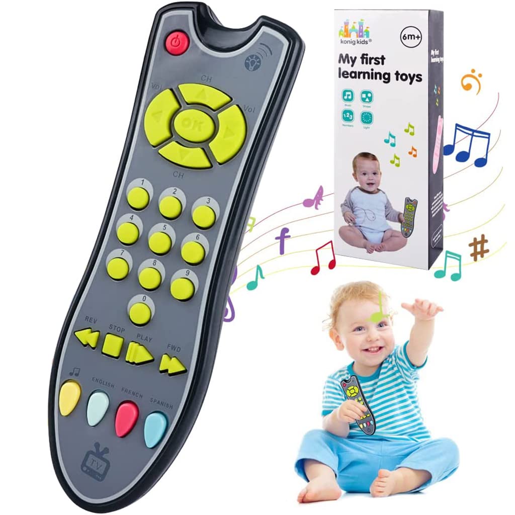 PATPAT Musical TV Remote Control Toys with Light and Sound, Musical Early Educational Remote Toy Realistic Preschool Leaning Toys for 6 Months+ Baby Toddlers Boys Girls - Black